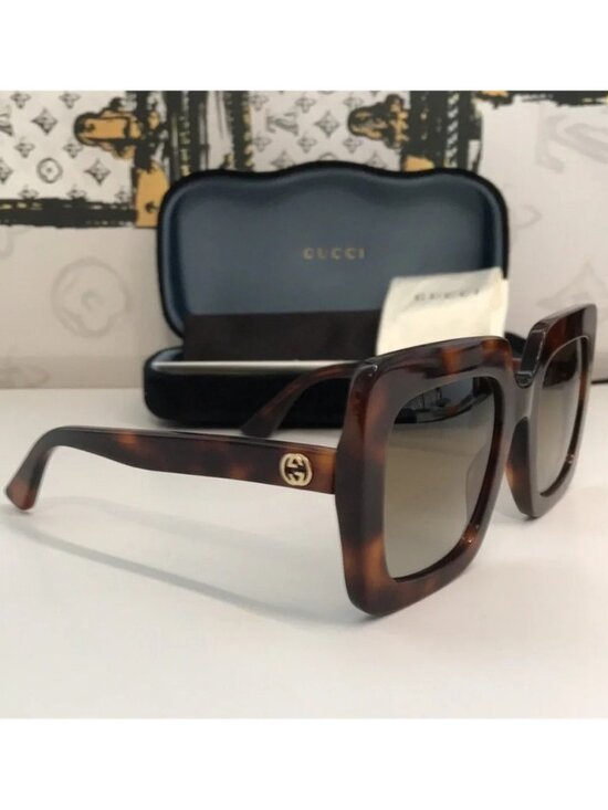 New Authentic Gucci GG0328S 002 Havana Brown Oversized Square Sunglasses main image 4